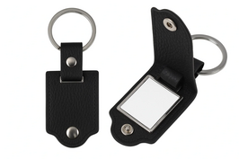 Metalen sleutelhanger kunstleer zwart