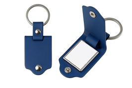 Metalen sleutelhanger kunstleer blauw