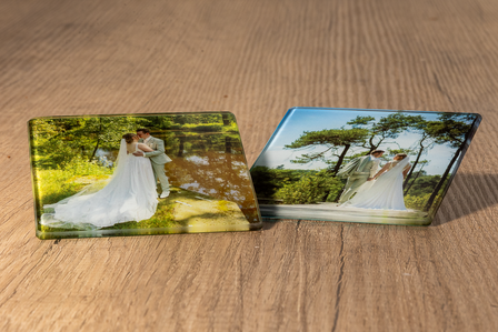 Onderzetter Vierkant Glas Glanzend per 4 stuks met je eigen foto en/of tekst