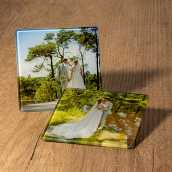 Onderzetter Vierkant Glas Glanzend per 4 stuks met je eigen foto en/of tekst