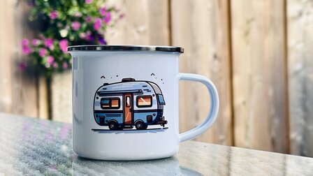 Emaille mok wit caravan