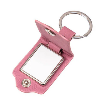 Metalen sleutelhanger kunstleer roze